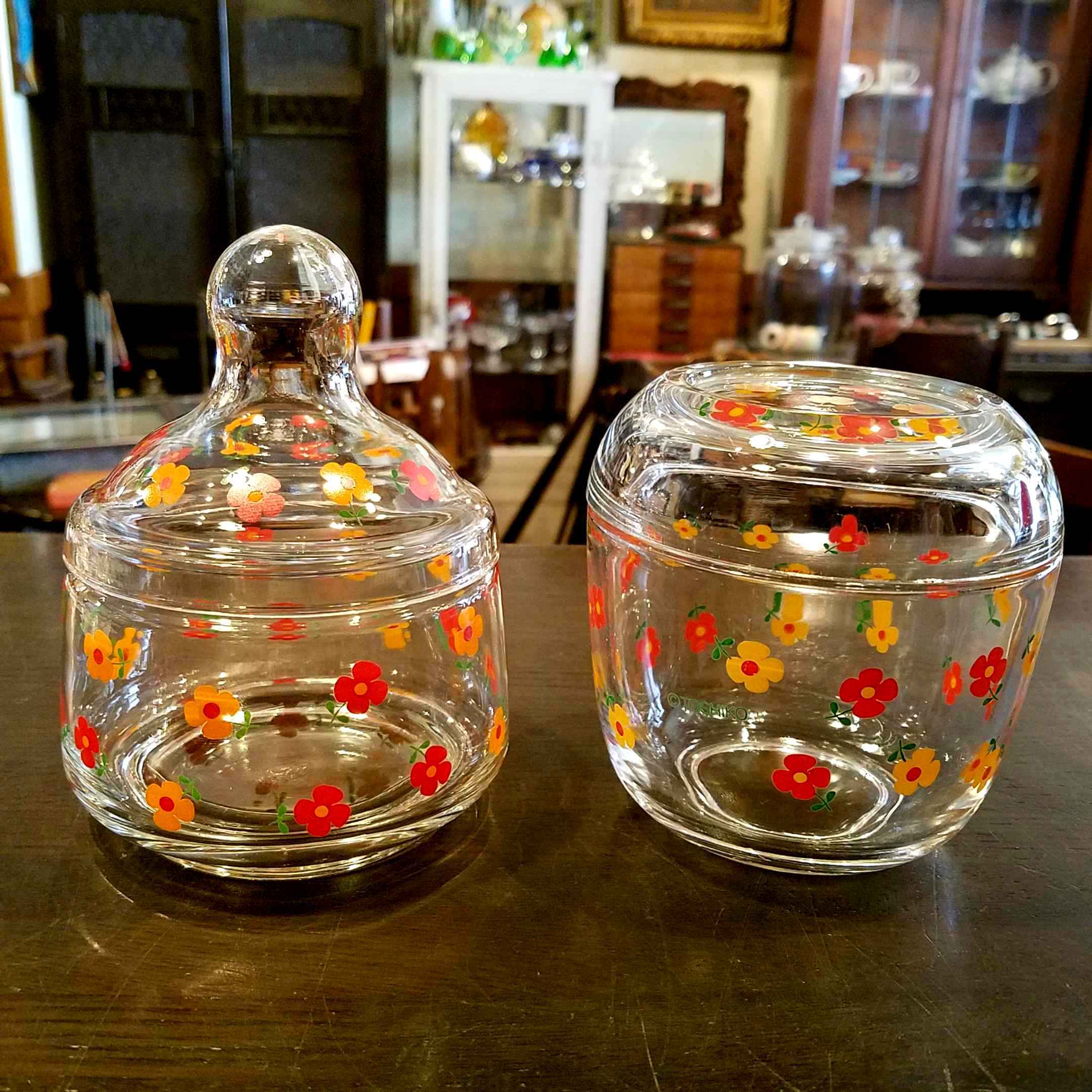 レトロポップな花柄のガラス食器/冷茶グラス・キャンディポットetc [Sold Out]過去の販売商品